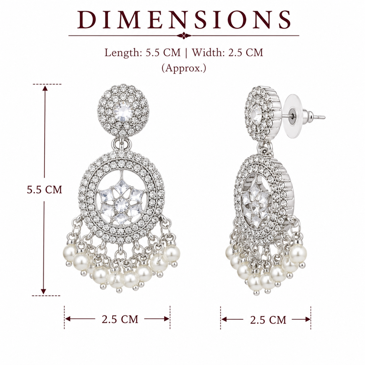 Silver-Tone Floral Chandelier Earrings with Ruby Crystal Beads