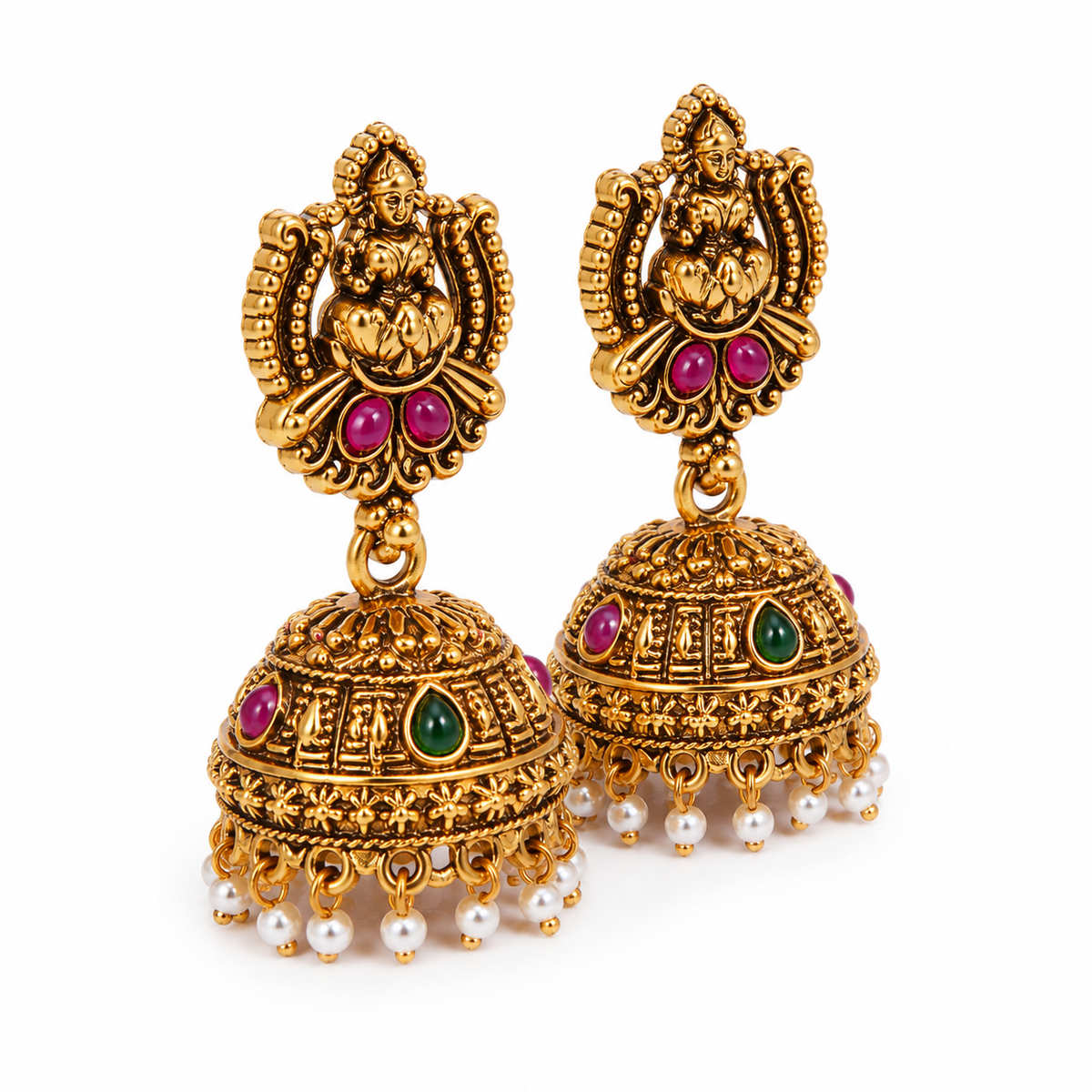 Original Brass Lakshmi  Pearl Jhumka Earrings