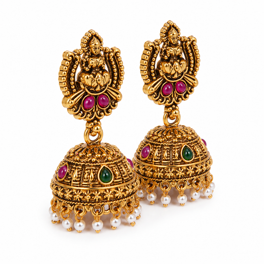 Original Brass Lakshmi  Pearl Jhumka Earrings