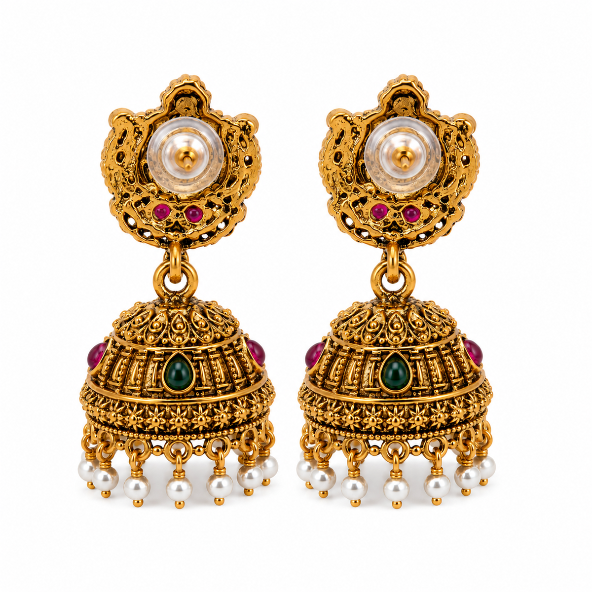 Original Brass Lakshmi  Pearl Jhumka Earrings