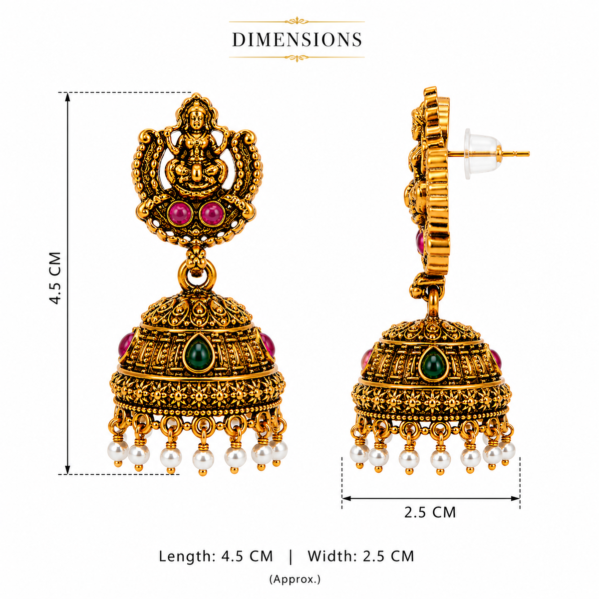 Original Brass Lakshmi  Pearl Jhumka Earrings