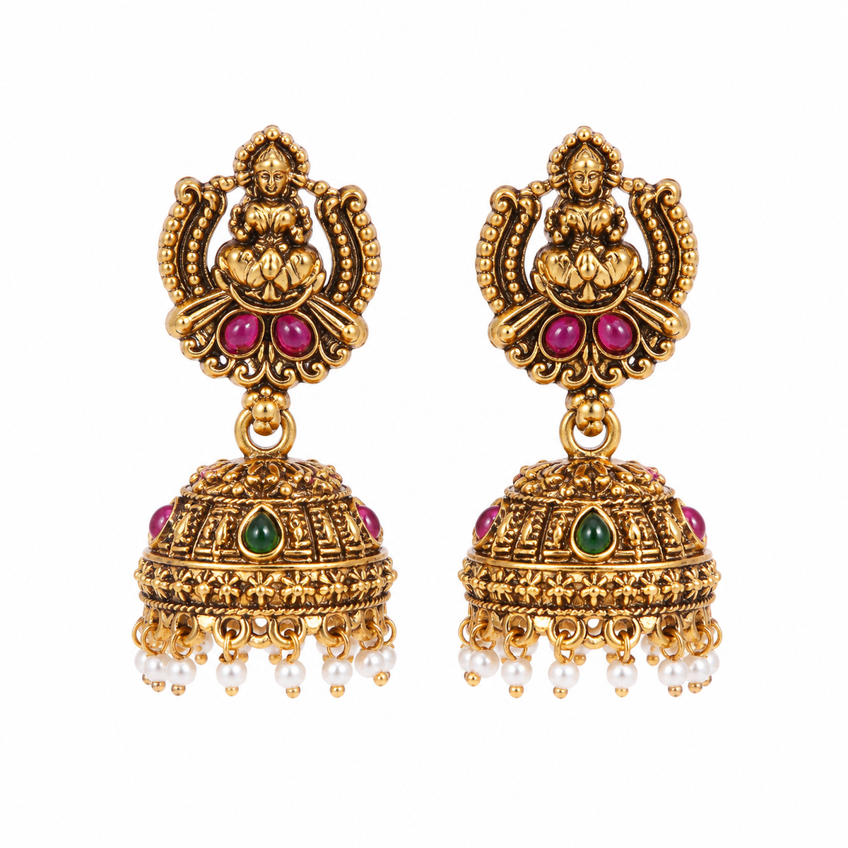 Original Brass Lakshmi  Pearl Jhumka Earrings