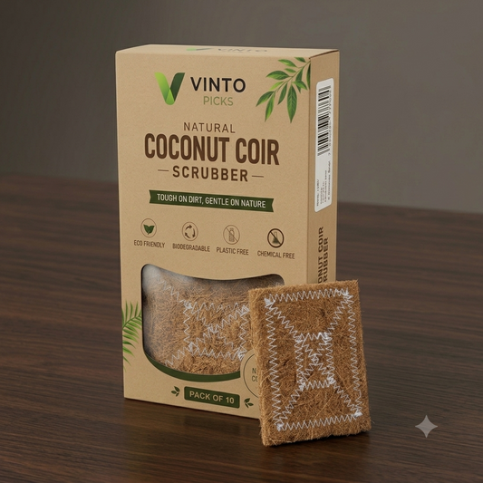 VINTO PICKS Eco-Friendly Coconut Fiber Scrubber (Pack of 10) – Non-Scratch, 100% Home Compostable Kitchen Scrubbing Pads (3x4 In)