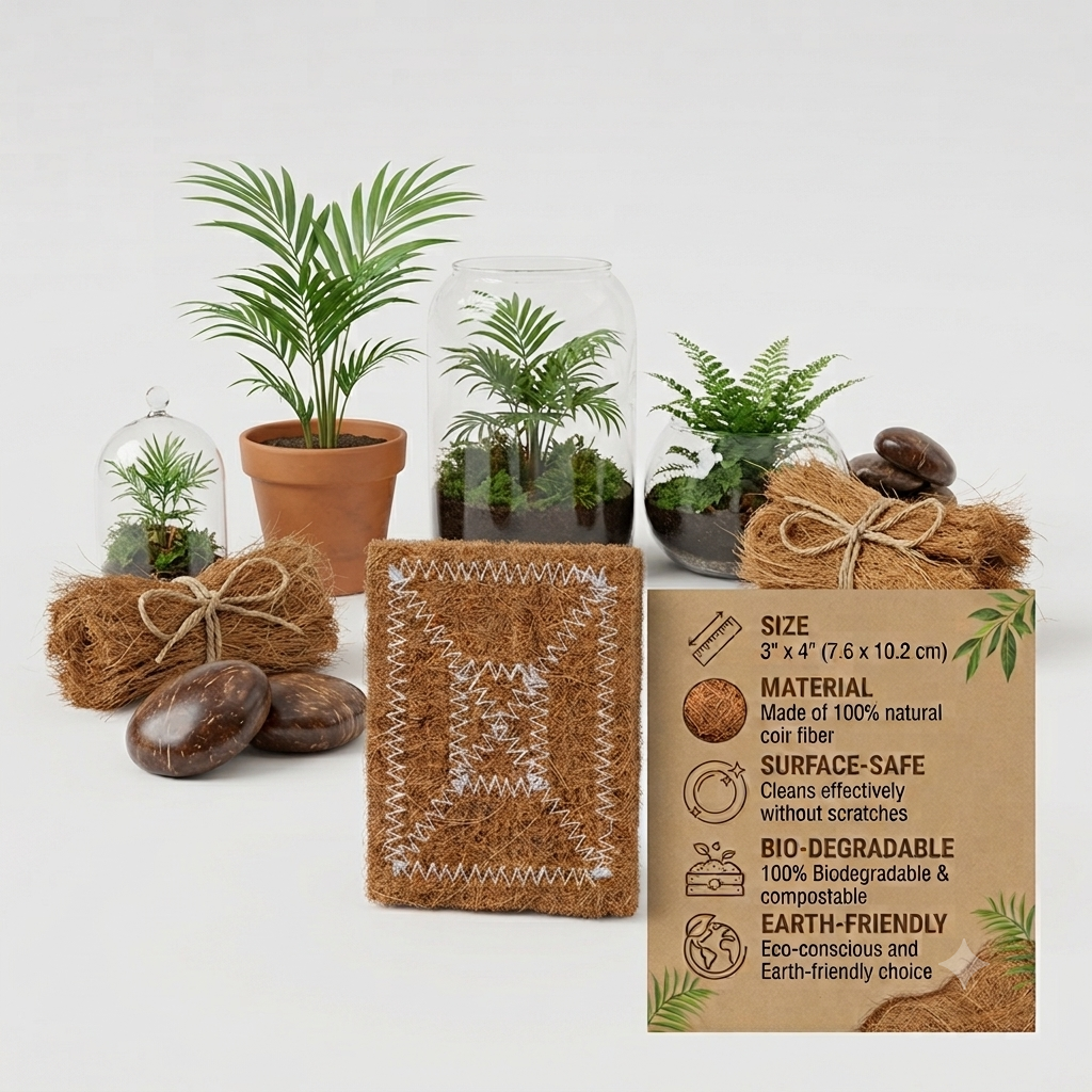 VINTO PICKS Eco-Friendly Coconut Fiber Scrubber (Pack of 10) – Non-Scratch, 100% Home Compostable Kitchen Scrubbing Pads (3x4 In)