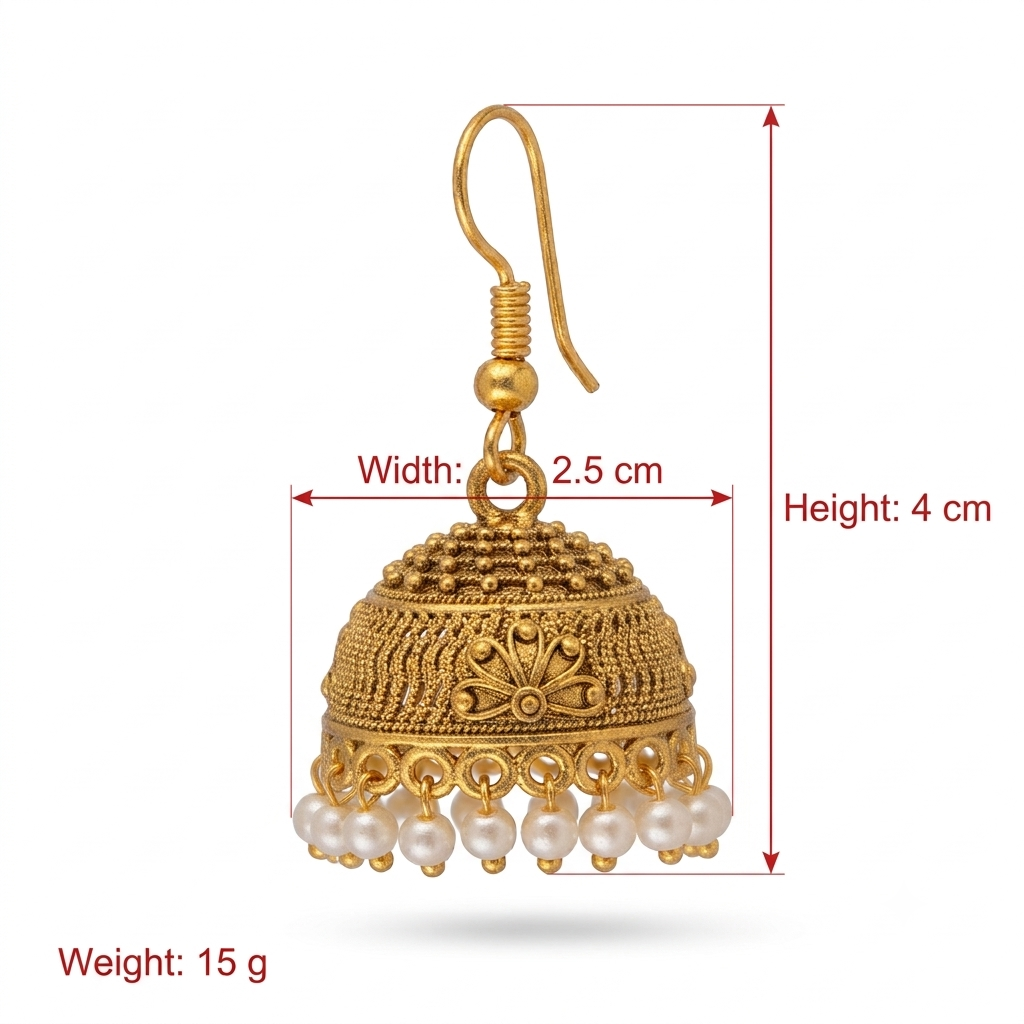 Antique Golden Floral Carved Pearl Cluster Jhumka Earrings