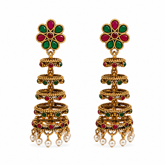 Multicolor Floral Layered Jhumka Earrings